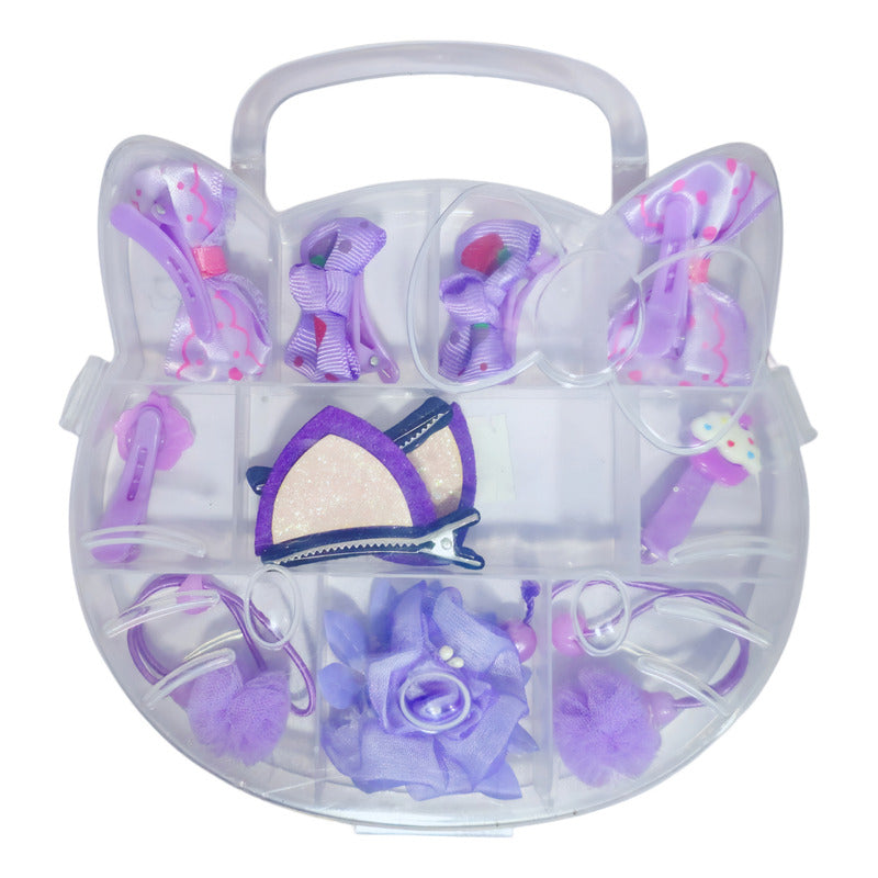 Estuche D Pinches Y Colet Bebé Niñas 11pcs Gancho Oreja Gato