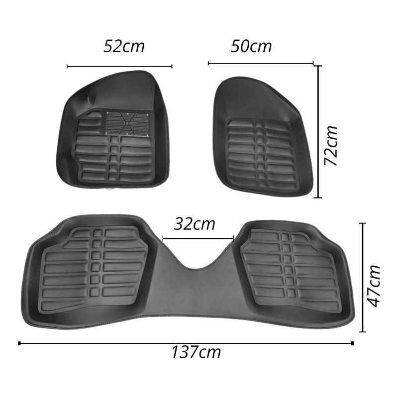 Alfombra Piso Tipo Bandeja Auto 3 Pieza Camello Impermeable Negro