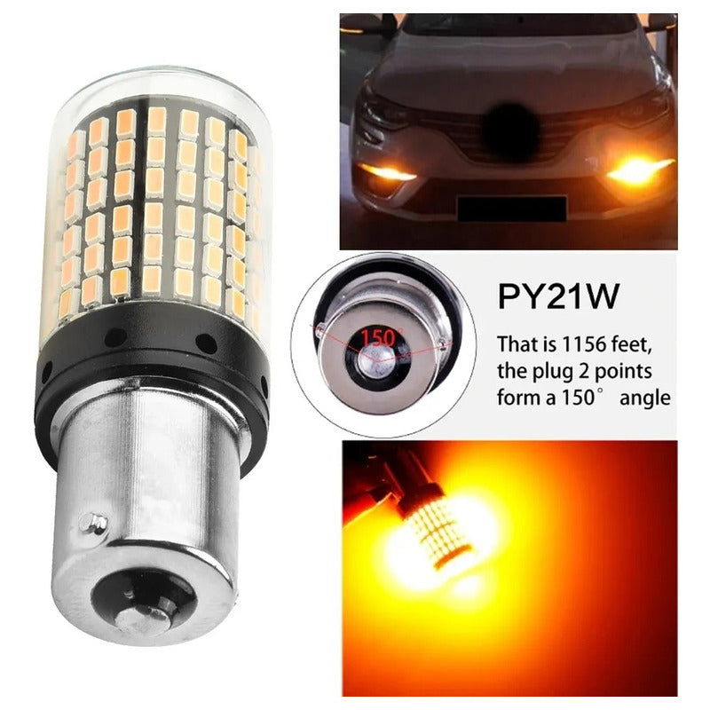 X2 Ampolleta 144 Led Intermitente Py21 Pata En V 12v Ámbar