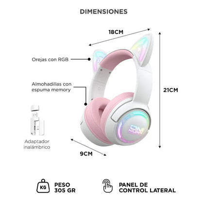 Auriculares Gamer Onikuma Gt838 Triple Conexión Rgb Mic Rosa