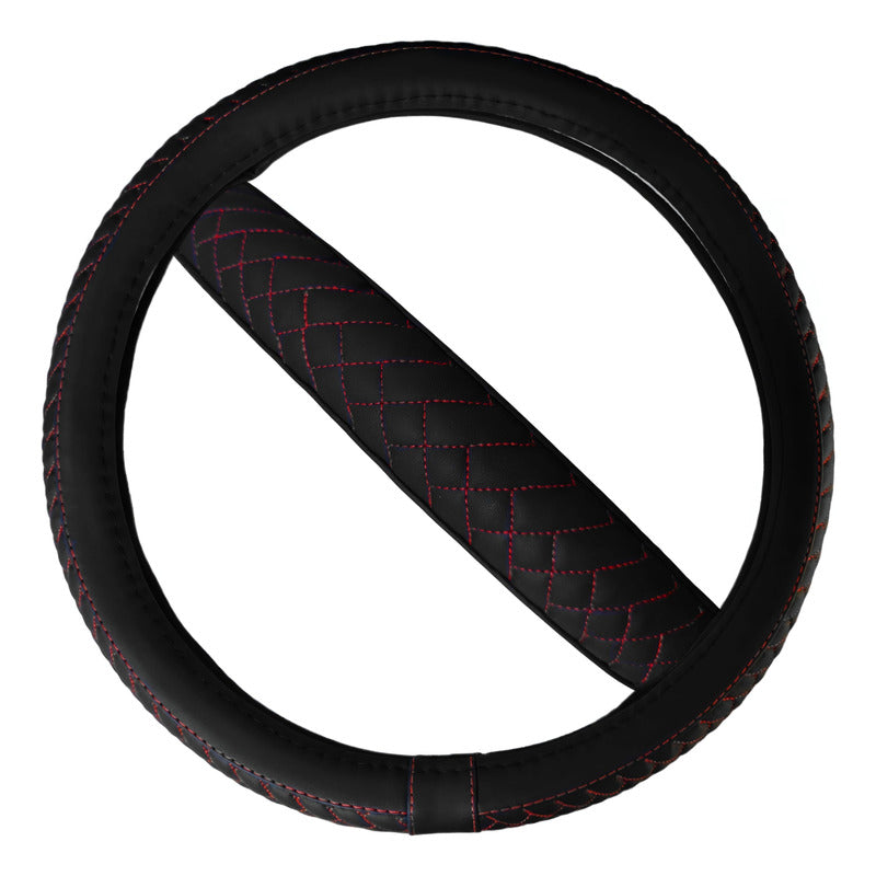 Funda Cubre Volante Eco Cuero Premium Negro Hilo Rojo 94nr