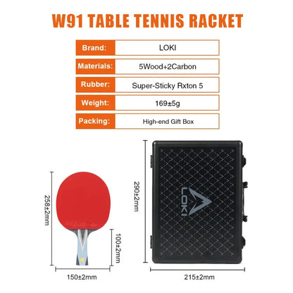 Paleta Profesional Loki W9102 Tenis De Mesa + Estuche Pelota Celeste Fl (cóncavo)