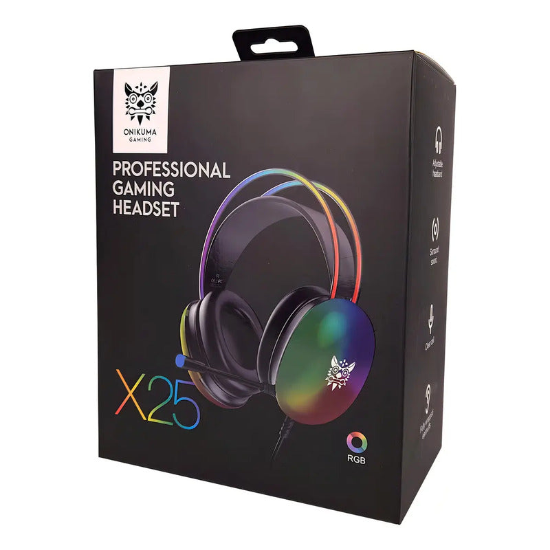 Audifonos Gamer Onikuma X25 Micrófono Cable Adaptador Y Rgb Negro