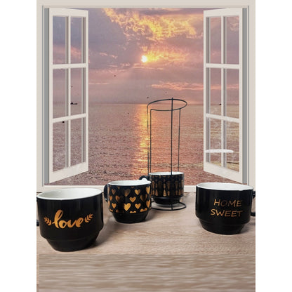Set 4 Tazas Kawai Apilables 6cm + Soporte Mug Gato Chi /r&c