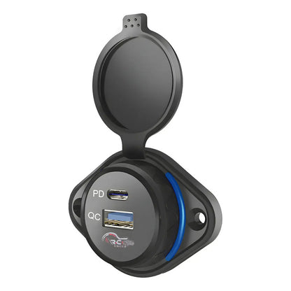 Cargador Rápido Auto Usb-c 12/24v R&c Chile 18w Usb 30w Type-c Luz Azul 1865