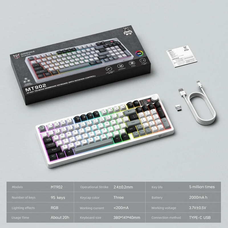 Teclado Gamer Onikuma Mt902 Blanco 3modo Conexión Silencioso Blanco Mt902 Inglés Us