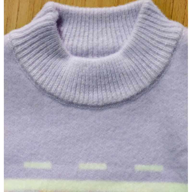 Sweater De Niña Tejido Polerón Teen Cuello Alto Sueter T8-16 Lila 736 Trenzado 140