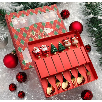 X6 Set Servicios Navideños Cuchara Tenedor Decoración Navida