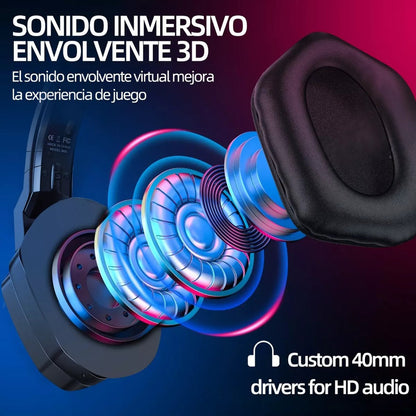 Audifonos Diadema Gamer Onikuma B60 Negros Bluetooth Luz Led Negro