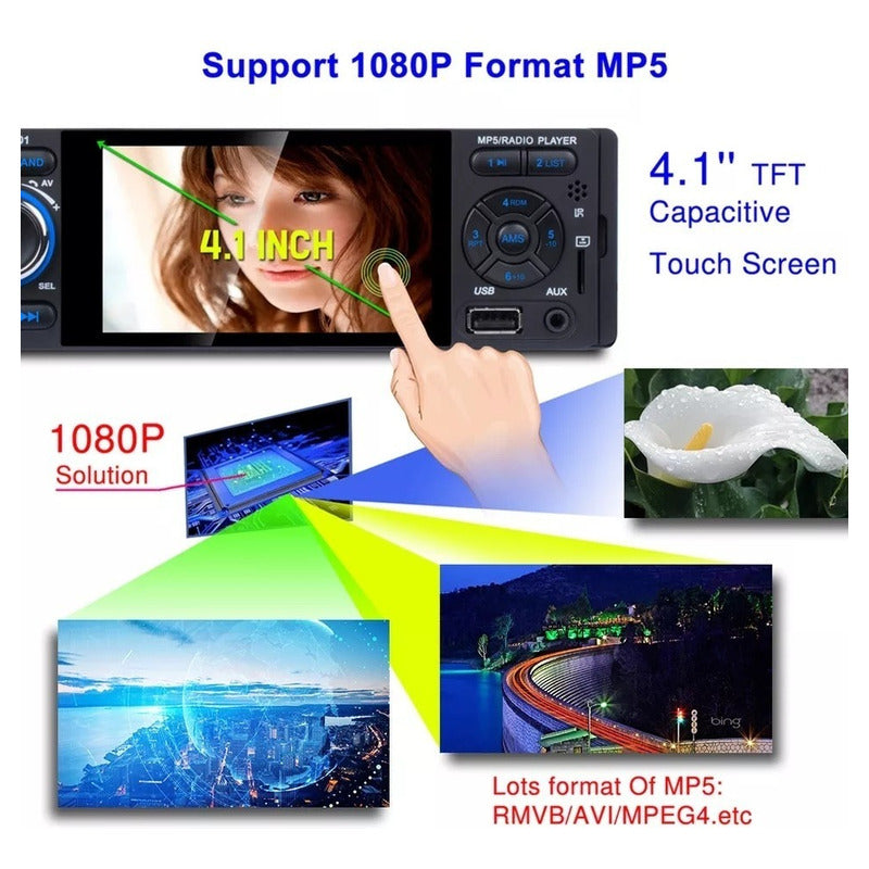 Radio Auto Aiwa 1 Din Con Pantalla 4.1 + Cámara De Retroceso