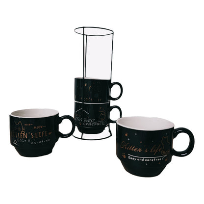 Set 4 Tazas Kawai Apilables 6cm + Soporte Mug Gato Chi /r&c