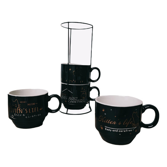 Set 4 Tazas Kawai Apilables 6cm + Soporte Mug Gato Chi /r&c