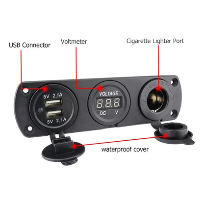 Panel Triple Adaptador 2usb + Voltímetro + Cenicero 12-24v