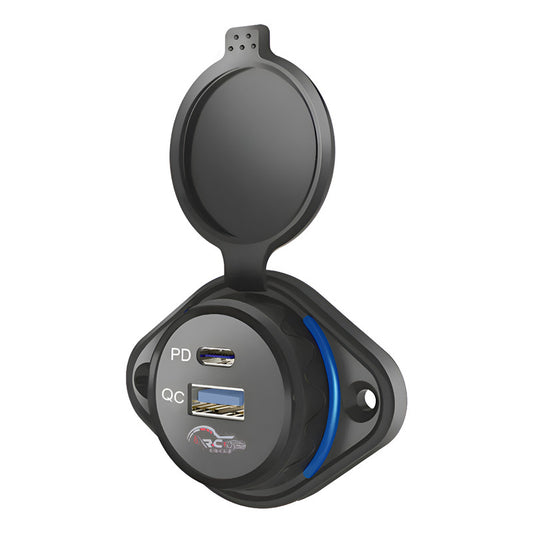 Cargador Carga Rápida 1 Usb 1 Type C 12-24v Sobrepuesto Color Luz Azul 1865