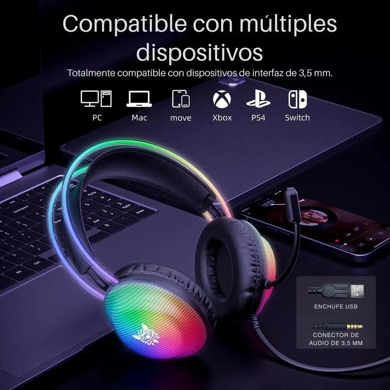 Audifonos Gamer Alámbrico Onikuma X29 Luz Led 3.5mm Negro