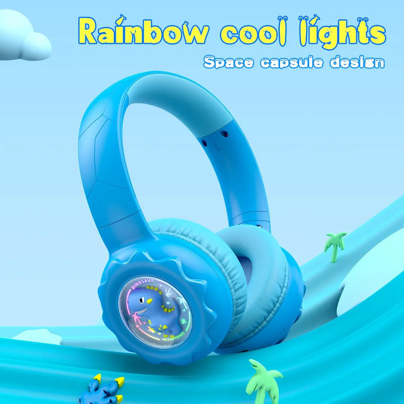 Audifono Bluetooth Onikuma B30 Niñ@s Bajo Nivel Ruido Cn Luz Azul Dino B30