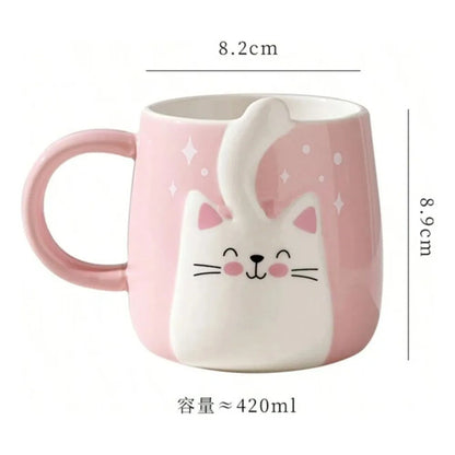 Tazón De Cerámica Gato Kawaii Con Cola 400ml Taza Cat Lovers Negro Mk-223 B