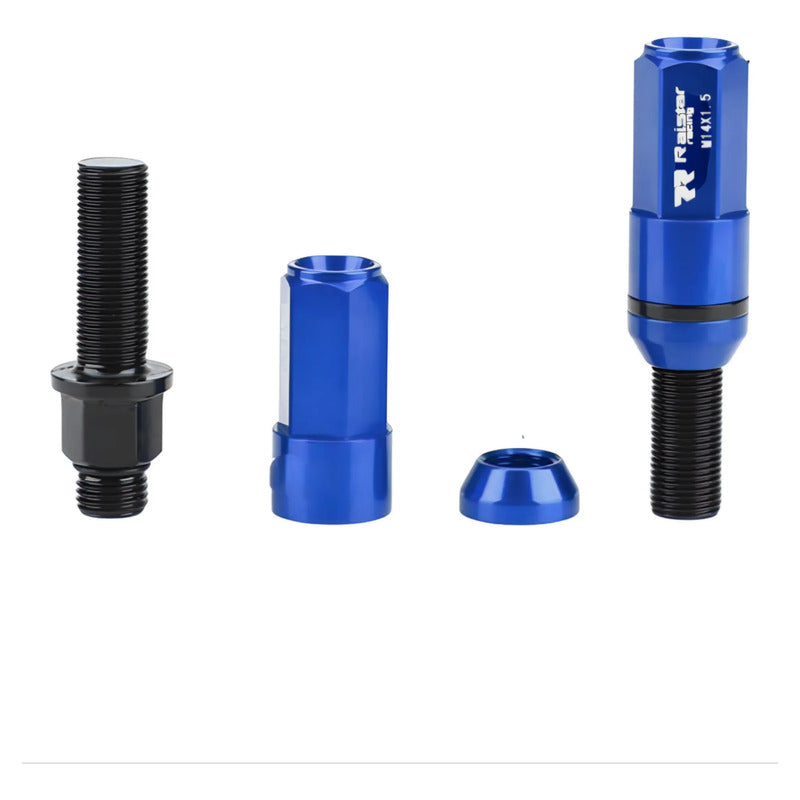 Set 20 Pernos De Llanta Doble Cabezal + Llave M14 Tunning Az 8044 Azul M14x1.5