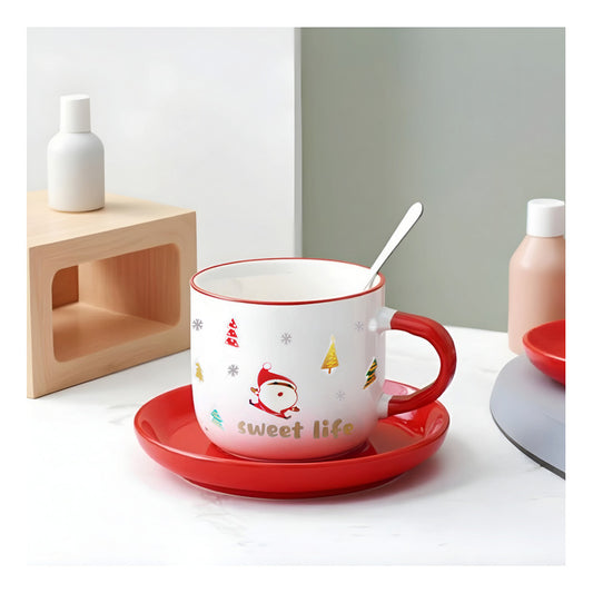 Taza De Navidad Con Plato Y Cuchara Taza Té Cafe Santa Claus