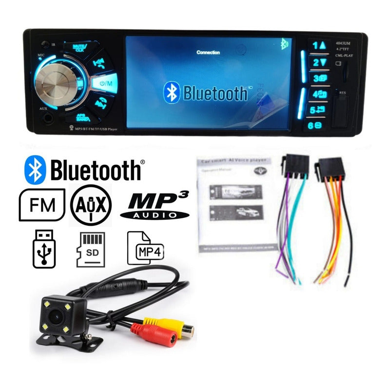 Radio Auto 1 Din Con Pantalla 4.1 + Cámara De Retroceso /r&c