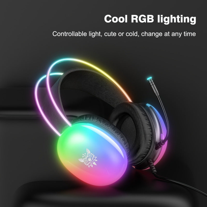 Audifonos Gamer Onikuma X25 Micrófono Cable Adaptador Y Rgb Negro