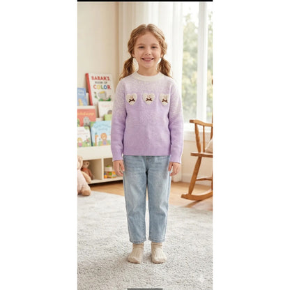 Sweater De Niña Tejido Cuello Alto Suéter Caliente Polerón Lila 8520 De Punto 110