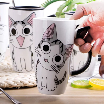 Taza De Gato Mug Con Tapa Con Boquilla Tazón Gato Chi/ Ryc
