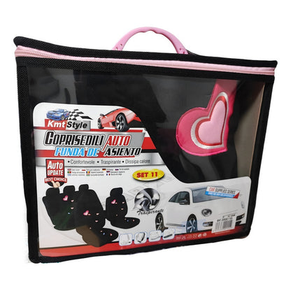 Set Funda Cubre Asiento 11pcs Negro Corazón Auto Universal