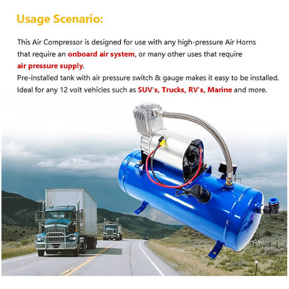 Compresor De Aire Auto 12v 150psi 6litros Bocina Neumático