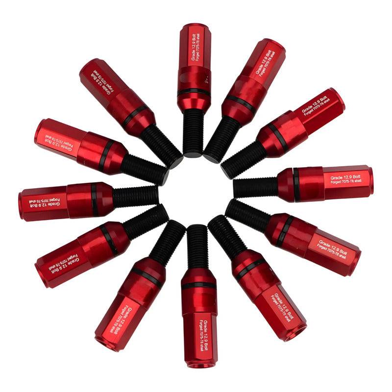 Set 20 Pernos De Llanta Doble Cabezal + Llave M14 Tunning Rojo M14x1.5