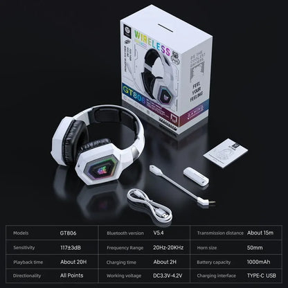 Audifono Gamer Onikuma 3modos Conexión Bluetooth Usb C Gt806 Gt806 Blanco Rgb