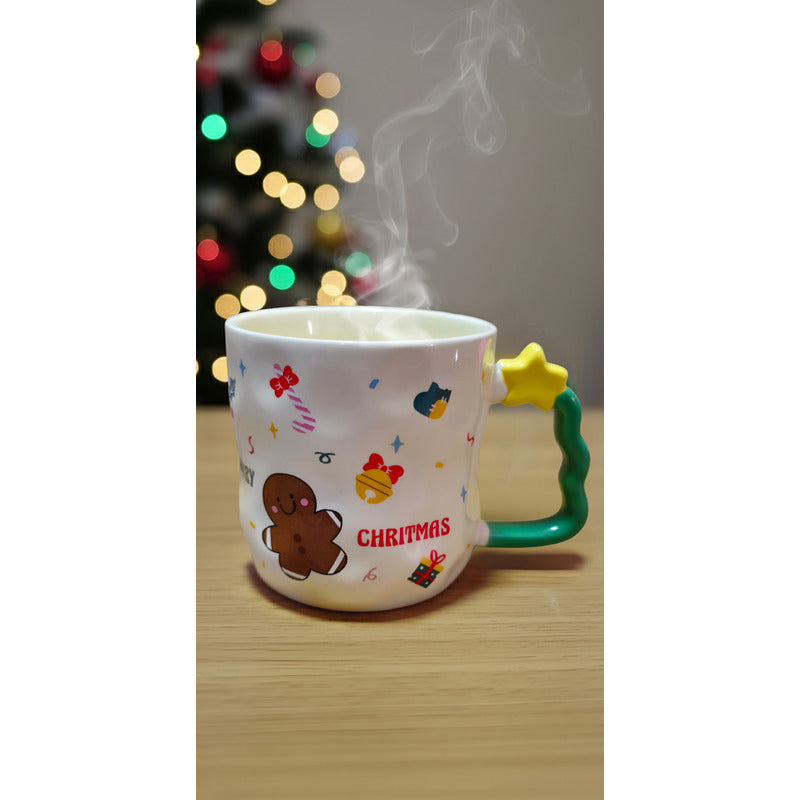 Taza De Navidad Con Agarre Árbol De Navidad 380ml Mug Lindo