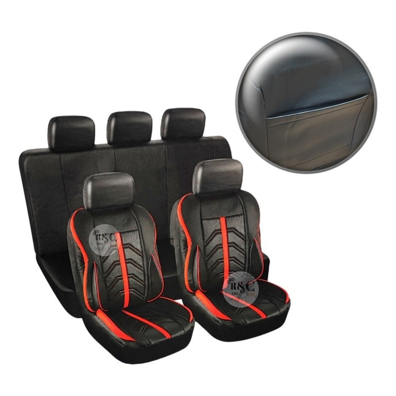 Set Fundas Cubreasiento 100% Eco Cuero Acolchado Cn Bolsillo