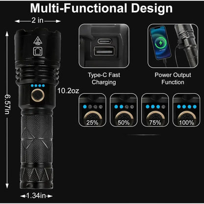 Linterna Táctica Recargable 490lm Potente 2en1 Cn Power Bank Blanco Negro