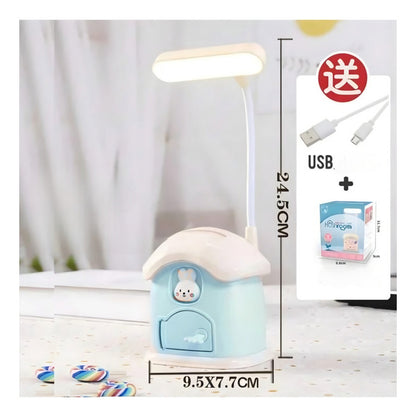 Lámpara De Escritorio Recargabl + Portalapiz Alcancía Kawaii