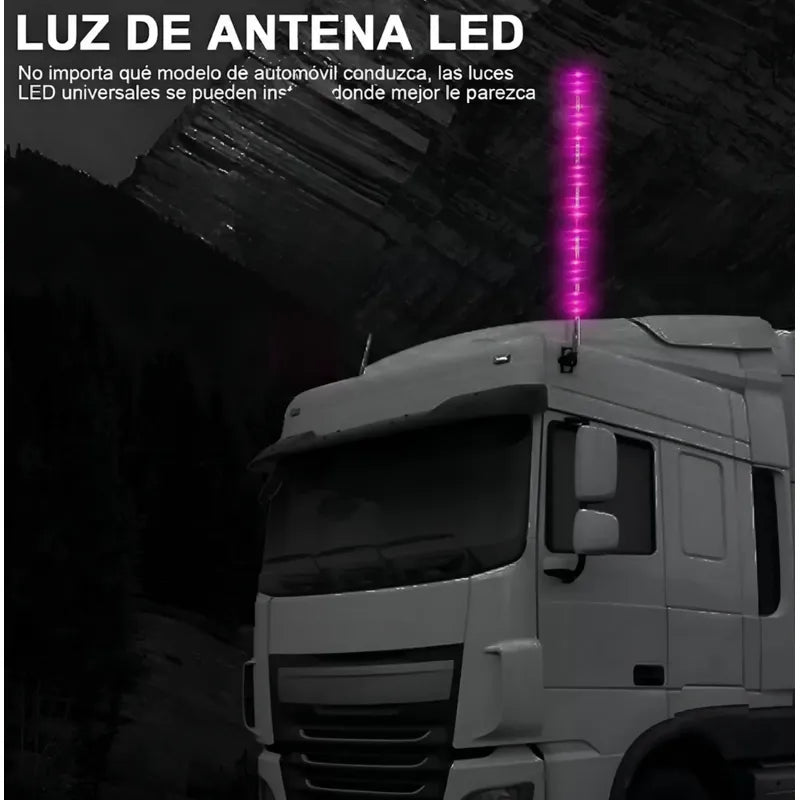 Antena Tipo Látigo Con Luz Led 100cm Auto Camión Destellante Rosa 24v
