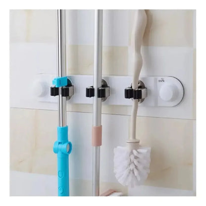 Organizador De Pared 3 Escoba Mopa Trapero Ventosa Fuerte Blanco