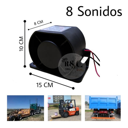 Bocina Retroceso 12/24v Alarma 8tonos + Control Advertencia