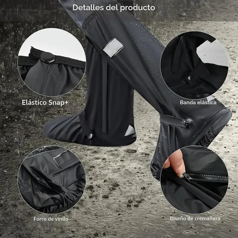 Bota Protector Silicon Impermeable Cubre Zapato Tenis Lluvia Negro Polainas Altas 2xl 46-47 (34.5cm)