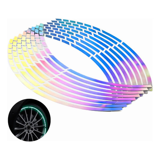 Set Sticker Reflectante Para Llanta 16 Tiras Fluor Auto Moto