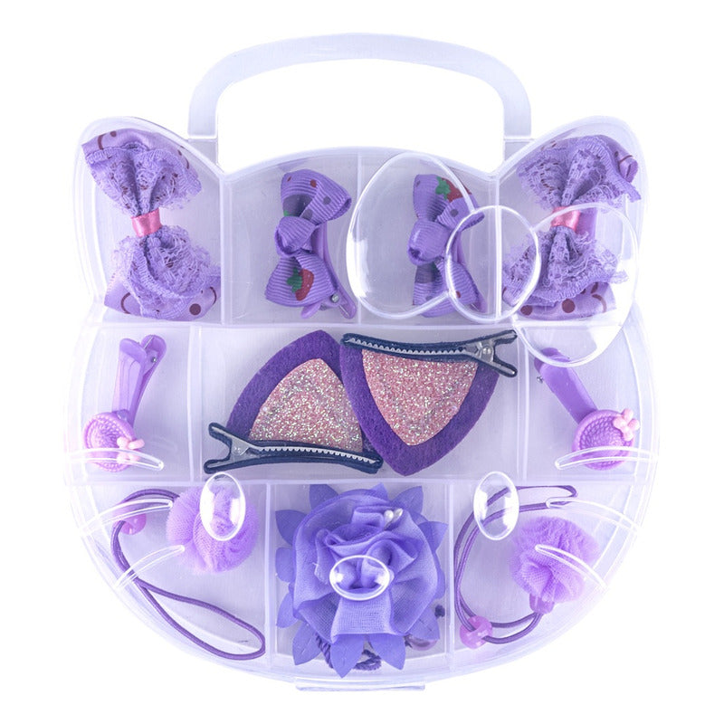 Estuche D Pinches Y Colet Bebé Niñas 11pcs Gancho Oreja Gato