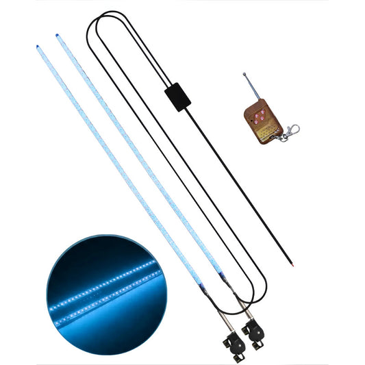 X2 Antena Tipo Látigo Con Luz Led 100cm 12v + Control Modos Azul 81-17a