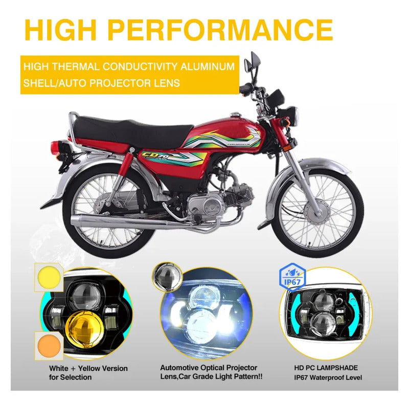 Foco Óptico Led Rectangular Con Drl Luz Diurna Auto Moto Cables Blanco/azul D0051 Blanco Frio / Azul