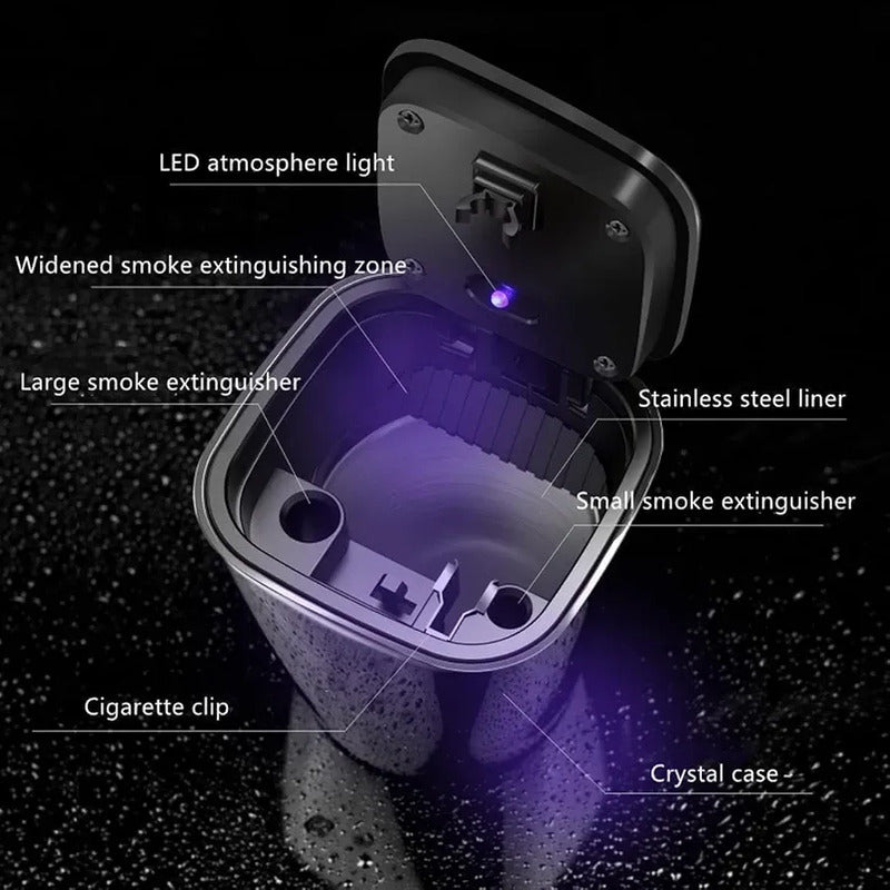 Cenicero Con Luz Led Y Tapa Abre Fácil Monedero Auto Casa Azul Yd-001