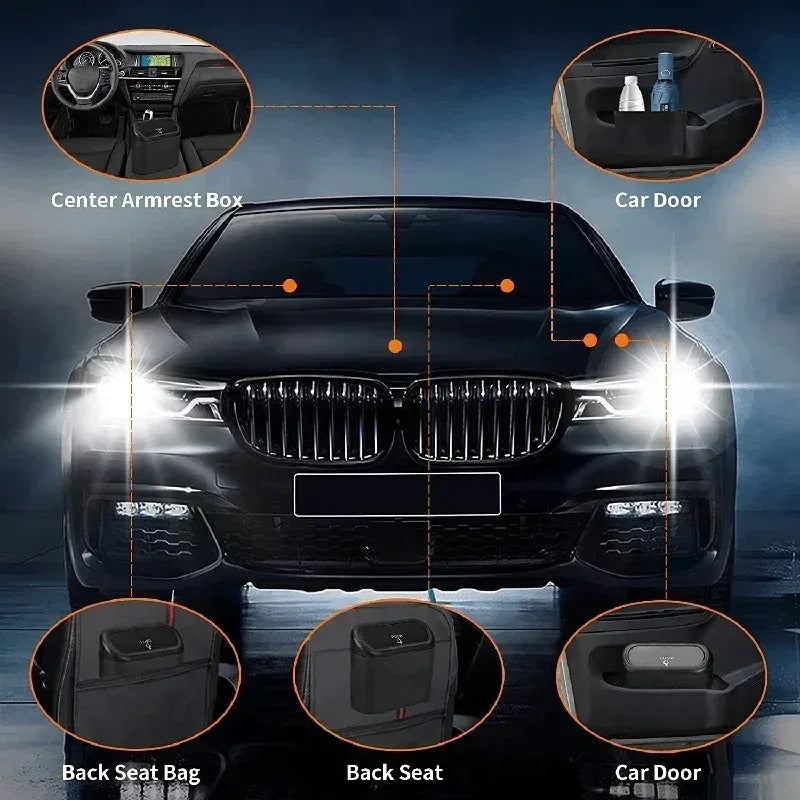 Basurero Portátil Para Auto Con Tapa Push. Soporte Universal Qiaoyang Negro