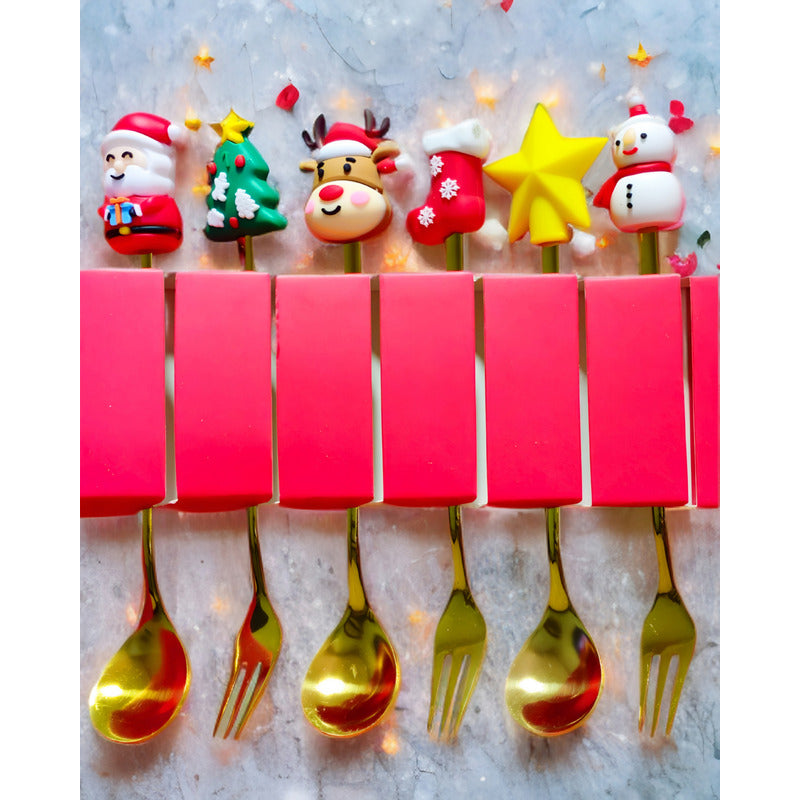 X6 Set Servicios Navideños Cuchara Tenedor Decoración Navida