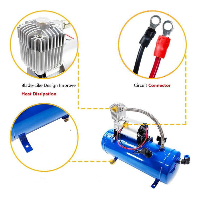 Compresor De Aire Auto 12v 150psi 6litros Bocina Neumático