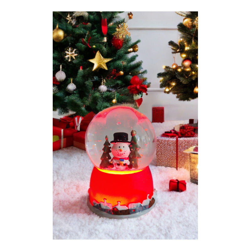 Bola De Nieve Con Luz Esfera Cristal De Navidad 10cm Decora