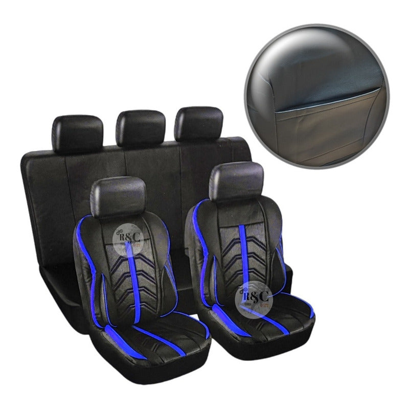 Juego Funda Cubreasiento 100% Eco Cuero Acolchado Y Bolsillo