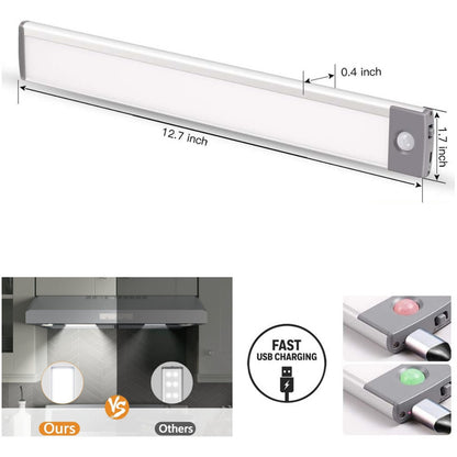 Luz Led Con Sensor Movimiento Recargable Closet Baño Cocina Estructura Gris